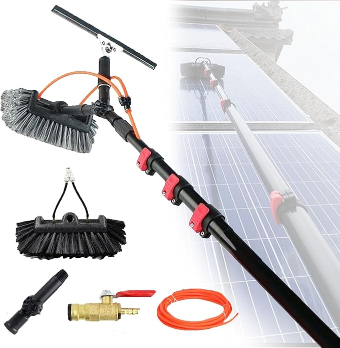 Photovoltaic Panel Cleaning Tools, Solar Glass Telescopic Pole, Water Fed Pole Kit, Kit with Soap Dispenser Telescopic, for Window Glass Roof Outdoor Glass Brush 29cm-6m/20ft