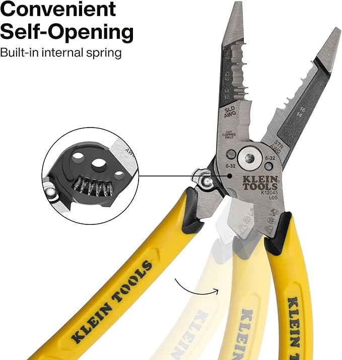 Klein Tools K12045 Heavy-Duty Wire Stripper, Slim-Forged Design, Self-Opening Wire Stripping Tool, Electrical Pliers with Shear Cutter, Cable Stripper Tool