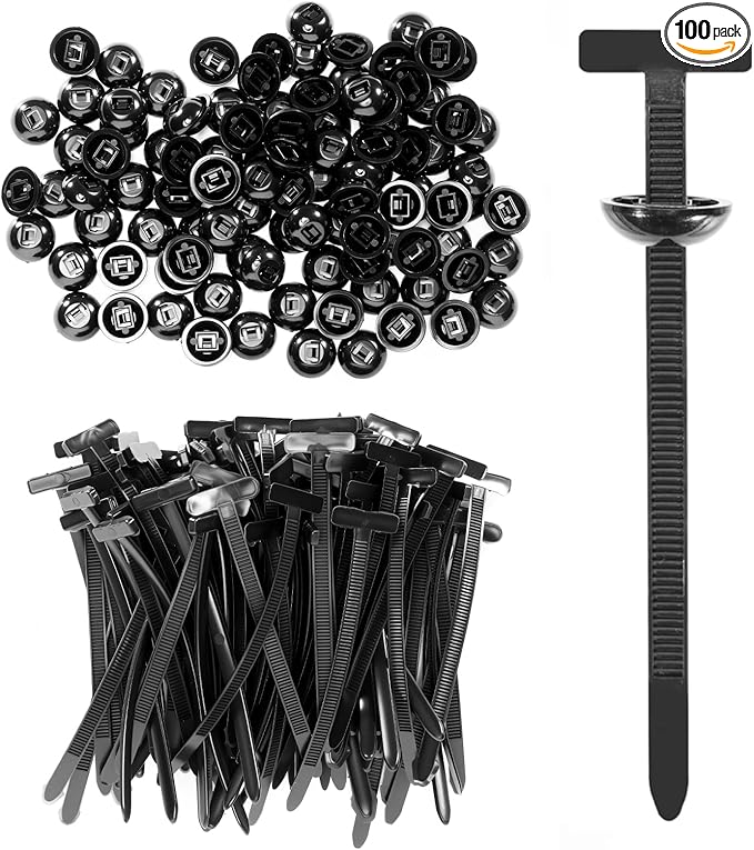 100PCS Nylon Universal Cable Tie Buckle, Heavy Duty Self-Locking Zip Ties with Pin & Button Design - UV Resistant Black Fasteners for Car Auto Repair & Daily Fixing