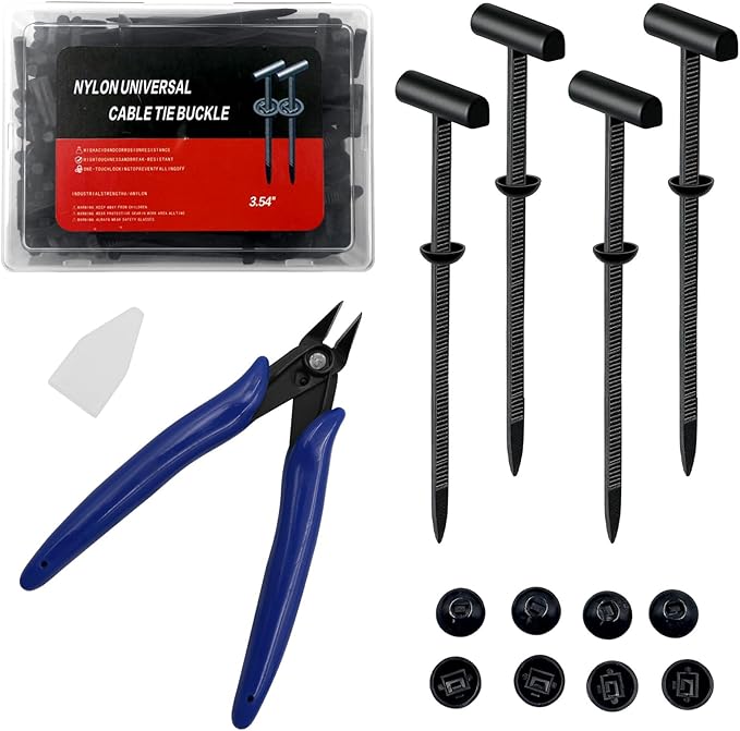 150Pcs Nylon Universal Cable Tie Buckle with Cutter, New Multifunctional Nylon Zip Ties for Car, Heavy-Duty Self-Locking UV Resistant Cable Ties for Engine Bumper Retainer Fender Liner