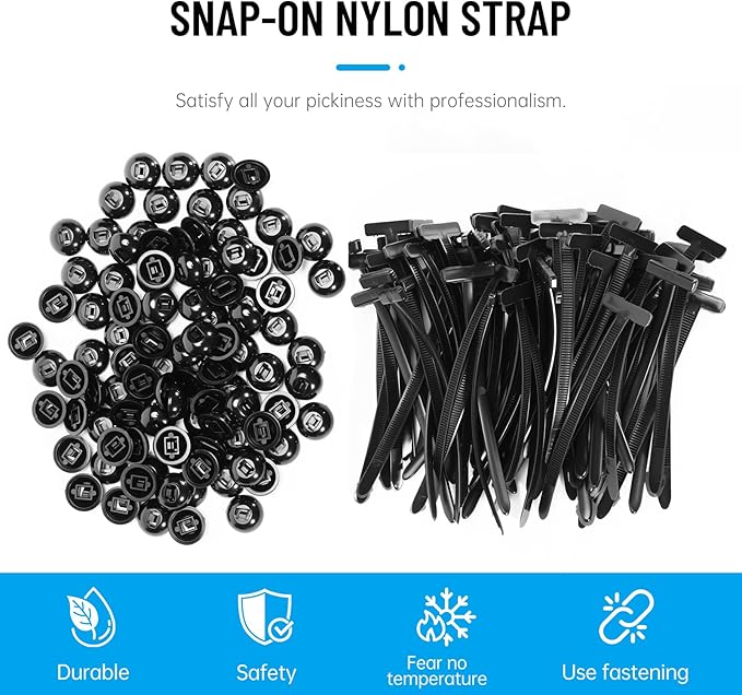 100PCS Nylon Universal Cable Tie Buckle, Heavy Duty Self-Locking Zip Ties with Pin & Button Design - UV Resistant Black Fasteners for Car Auto Repair & Daily Fixing