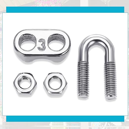 Blulu 50 Pcs 1/8 Inches M3 Stainless Steel Wire Rope Cable Clip Clamp 304 Stainless Steel Wire Rope Clamp Clip Wire Cable Clamp Wire Rope Clips U Bolt Saddle Fastener
