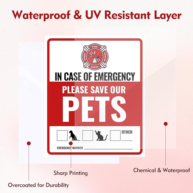 12Pcs Pets Inside Fire Rescue Sticker - 12x10cm Emergency Pet Alert Safety Decal for Doors, Vinyl Adhesive Smoke Alarm Warning Sign for Firefighters (Rescue Retriever)