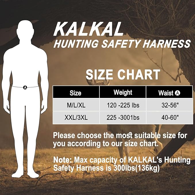 KalkalTree Stand Harness, Adjustable Hunting Safety Harness with Whistle Aid, Lightweight, Camouflage Colors, Size M-3XL