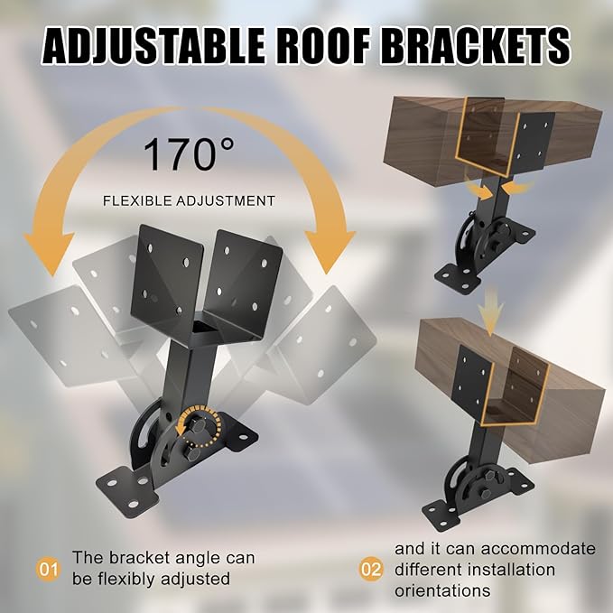 4x4 Heavy Duty Roof Riser Brackets Kit 3 Pcs，Adjustable Angle Pergola Brackets Black Powder-Coated for Patio Pergola Gazebo