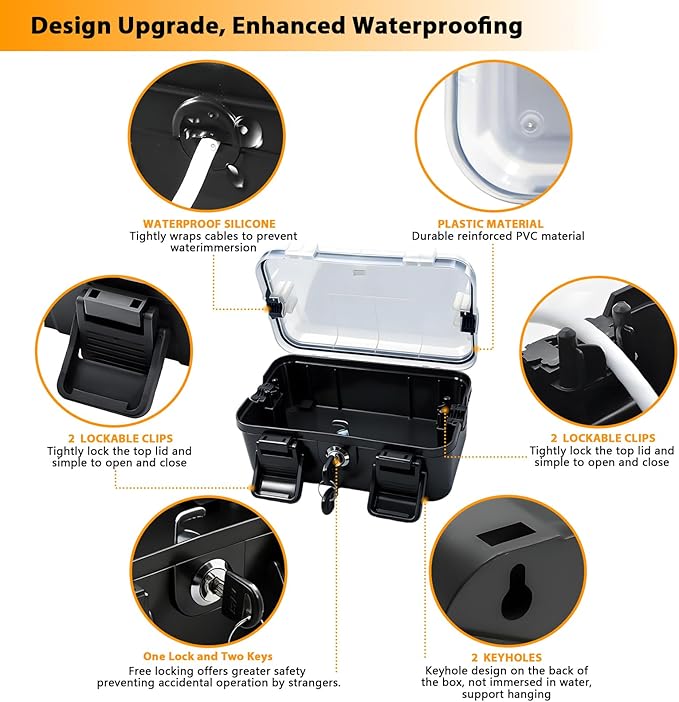 Small Outdoor Electrical Box (Inner 6.7x4x2.5),IP54 Waterproof Extension Cord Cover w/2 Cable Entry Ports,Weatherproof Connection Box for Power Strip,Timer,Plug, Holiday Lights, Black(2pack)