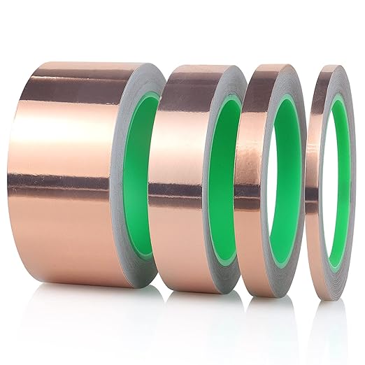 BOMEI PACK Copper Tape 4 Pack (1.97mil x 2inch, 1inch, 1/2inch, 1/4inch x 66ft) with Conductive Adhesive for Guitars and Shielding, Slugs,Stained Glass, Electrical Repairs, Grounding
