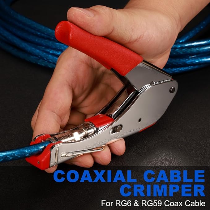 Coax Cable Crimper Tool Kit with Wire Stripper, Screwdriver & Tool Bag – Includes 20 F Connectors, Compression Tool for RG6 & RG59 Coaxial Cable, TV & Internet Installation