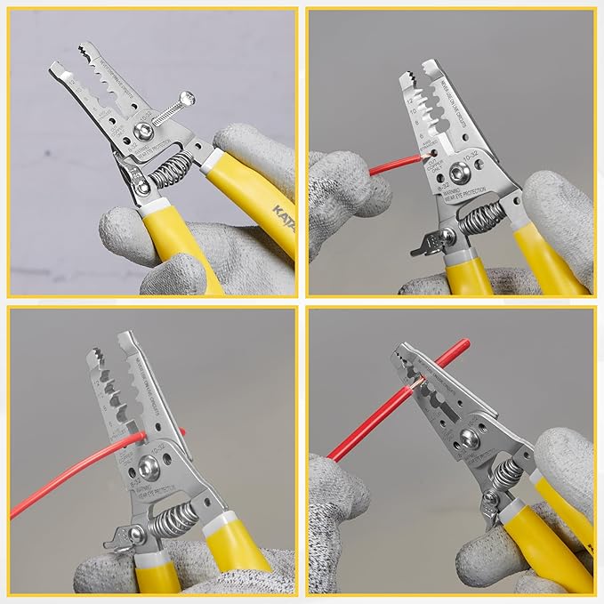 KATA 7 Inch Wire Stripper, Wire Cutter, Stripping/Cutting Tool for 6-12 AWG Stranded Wire and Shearing 8-32 Screws, Multi-function Electrician Stripper/Crimper Plier for Cable Stripping Cutting
