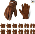 12 Pairs Bulk Leather Work Gloves for Men or Women for Construction, Farm, Ranch, Woodworker, Soft, Keep warm，Cowhide Thickened, Water Resistant, Brown, M