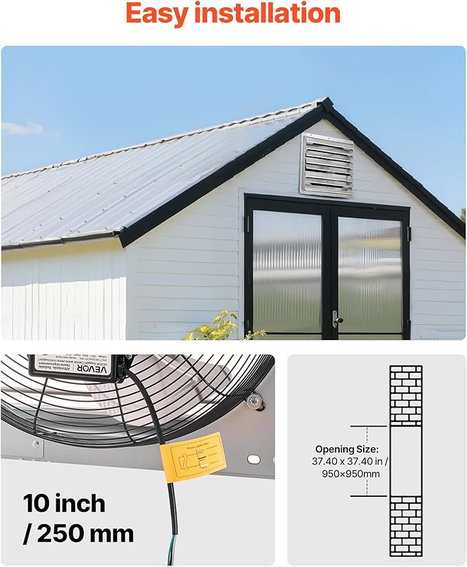 VEVOR 36'' Exhaust Fan, Wall Mounted Attic Fan with Variable Speed, 11000 CFM, Automatic Shutter, Ventilation and Cooling, Silver, Fan Only