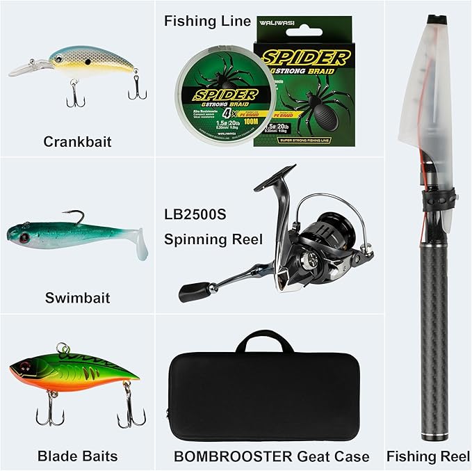 Telescopic Fishing Rod and Carbon Fiber Spinning Reel Combo – Lightweight Travel Fishing Pole Portable Backpack Kit