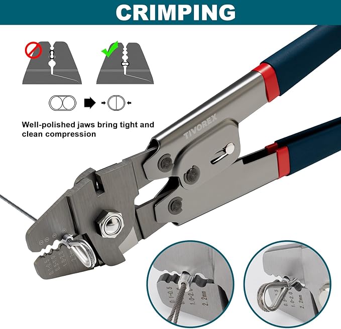 328ft Wire Rope Crimping Tool Kit with Built-in Cutter, 1/16" Stainless Steel Wire Rope Cable with 210PCS Aluminum Crimping Loop Sleeve, 50PCS Thimble for Railing, Decking, Picture Hanging