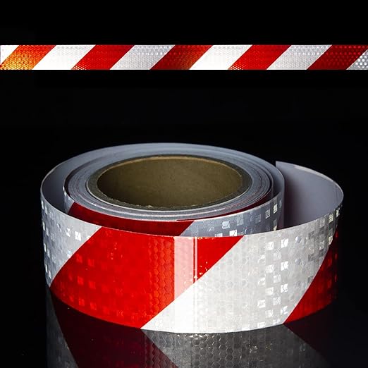 Reflective Tape, Waterproof Self Adhesive Dot Reflective Tape Outdoor Safety Caution Reflector for Trailers, Bikes, Cars（Red White, 4 Inch x 32.8 Feet）