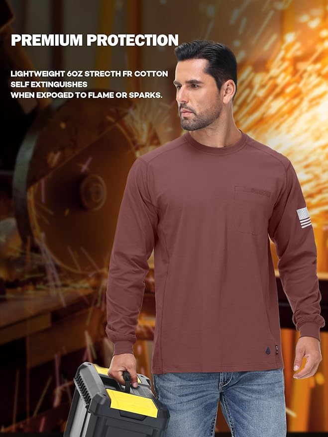 FR Shirts for Men 5.5OZ Lightweight Stretch Patriot Baseball T-Shirt Work Shirt