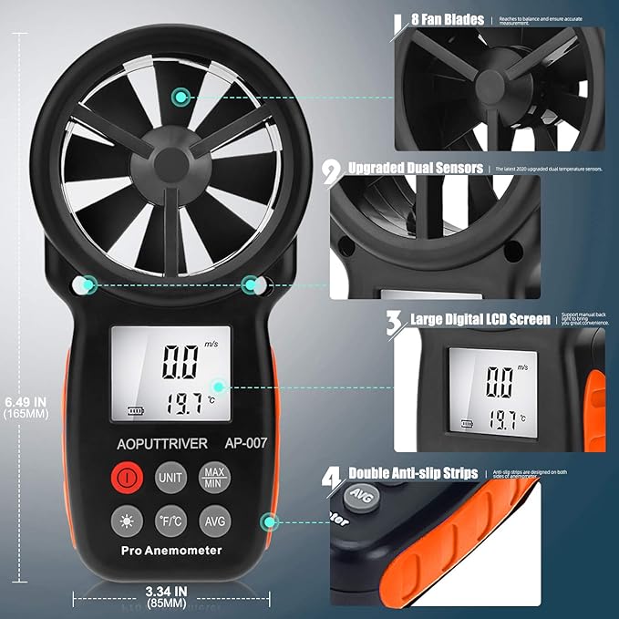 Pocket Anemometer Handheld Wind Speed Meter for Wind &Airflow &Wind Chil, Air Flow Meter for Drone Flying Golf Shooting,14℉-113℉ Wind Tempe