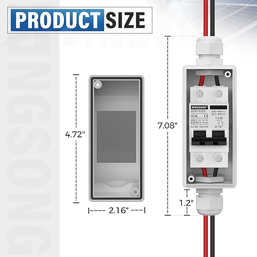Solar Panels Disconnect Switch 40Amp DC Solar Shut Off Switch 400V 2 Poles Outdoor AC Small Miniature Circuit Breaker Box, IP65 Waterproof UV-Proof for PV Homes