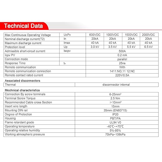 Heschen Surge Protective Device for PV, HS-PV600, 2P 600VDC 20KA, Fire-Proof, 35mm DIN Rail Mounting