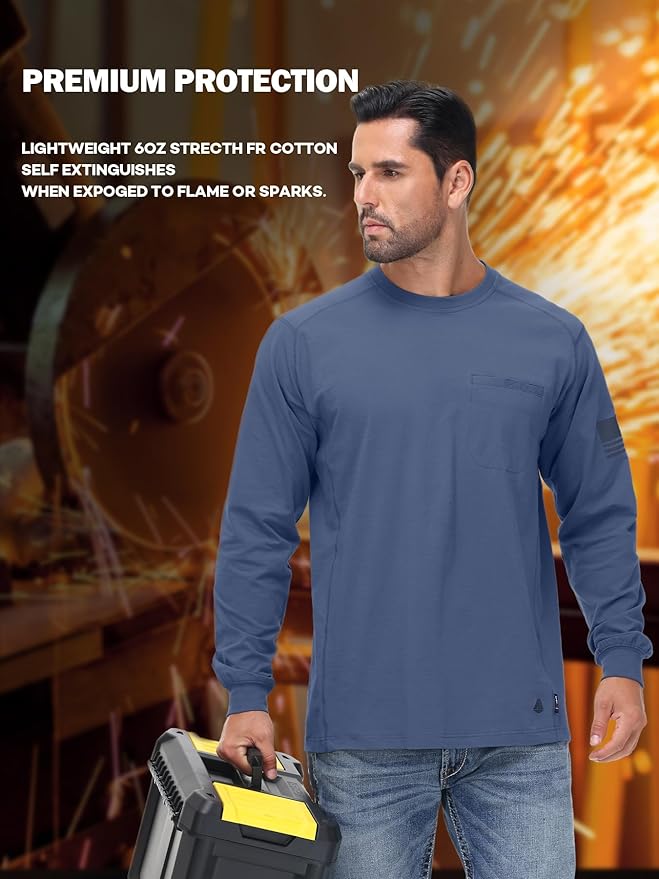 FR Shirts for Men 5.5OZ Lightweight Stretch Patriot Baseball T-Shirt Work Shirt