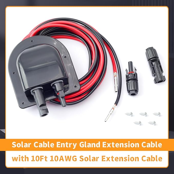 Solar Cable Entry Gland with 10Ft 10AWG Extension Cord, RV Roof Mountable, MC4 Connectors for Solar Junction Box - Ideal for RV, Boat, Camper & Van Installations, Tinned Copper Wire