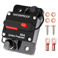 80 Amp Circuit Breaker Manual Reset Waterproof Inline Fuse Inverter for Car ATV Marine Trolling Motors Boat Power Protect 12V-48V DC, with Wire Lugs Copper Washer Screw