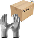 COOLJOB 60 Pairs Safety Work Gloves Pack Bulk with Grip PU Coating, 13 Gauge Seamless Knit Gloves with Polyurethane Dipped for Warehouse Working, Breathable Lightweight for Men Women, Grey Medium