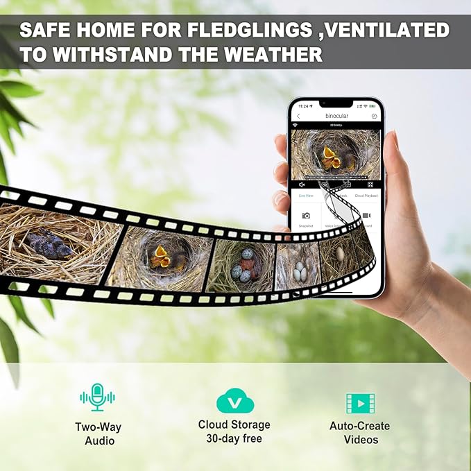 Solar Bird House with Camera, 1080P HD Wooden Smart Birdnest Solar Powered, Watch Birds Nesting & Hatching in Real Time, AI Identify Bird Behavior & Create Bird Story, Weatherproof Birdhouse