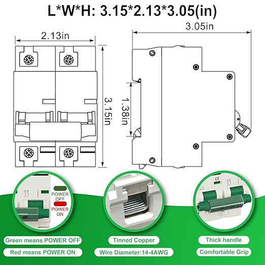 DC Miniature Circuit Breaker 80 Amp Solar Disconnect Switch DC1000V AC400V 2P MCB for Solar Panel, UPS, RV and Battery DIN Rail Mount