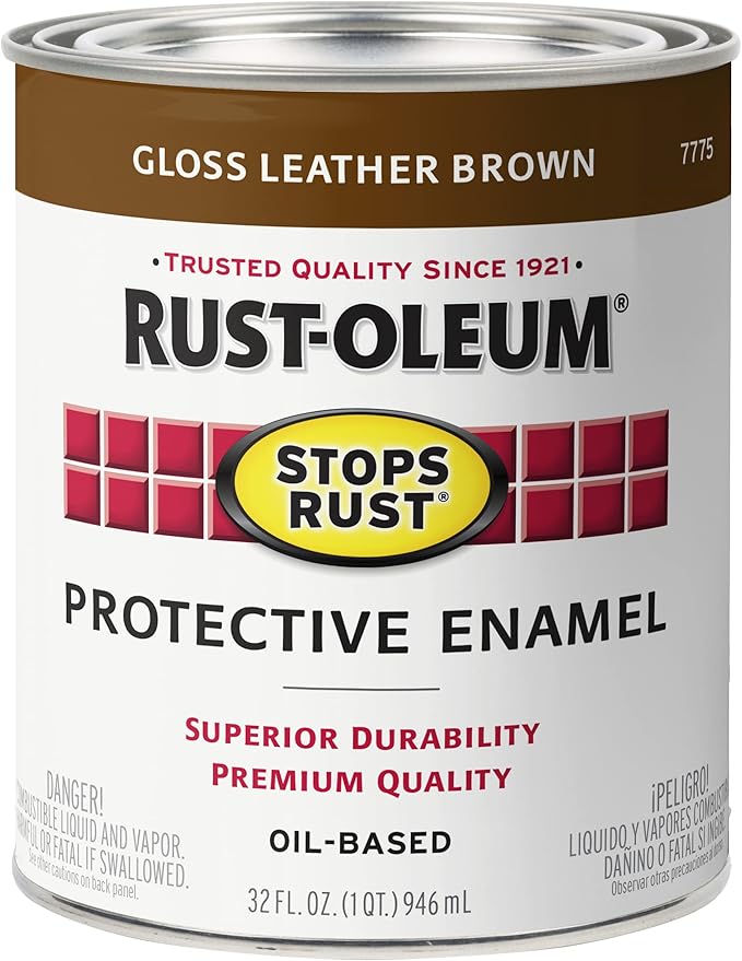 Rust-Oleum 7775502 Stops Rust Brush On Paint, Quart, Gloss Leather Brown, (Pack of 1)