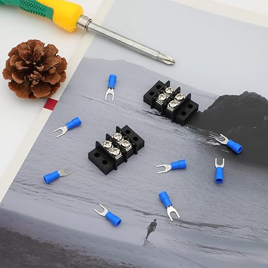 Terminal Block,2 Pack 2 Circuits 20-30A 200v-450v Dual Row Screw Terminals Strip +8 PCS Heat Shrink Wire Connectors