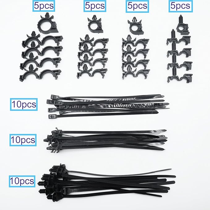Universal Push Mount Cable Zip Tie with Automotive Wire Loom Clips Kit, Car Engine Bay Replacement Parts for Trucks Cars (50pcs)