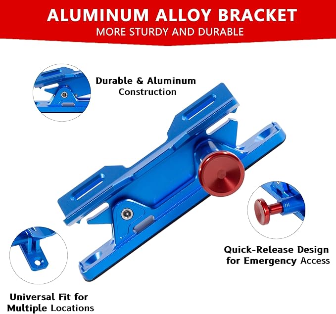Quick Release Car Fire Extinguisher Mount – Blue Adjustable Aluminum Roll Bar Bracket Compatible with Jeep Wrangler (TJ/JK/JL/JKU), UTVs (Polaris RZR, Ranger, Can-Am X3), Trucks & Off-Road Vehicles