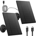 2PC 5W Solar Panel for Security Camera, Solar Panel with Micro USB & USB-C Port for DC 5V Outdoor Rechargeable Battery Camera, IP65 Waterproof, 360° Adjustable Security Mount, 9.8ft Cable(Black)