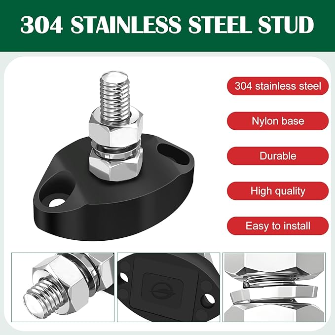 LENKRAD M6 Single Stud Bus Bar Stainless 150A Power Distribution Block 12V Battery Junction Post, Black Marine Ground Post with Insulated Base, RV Automotive New Energy Buss
