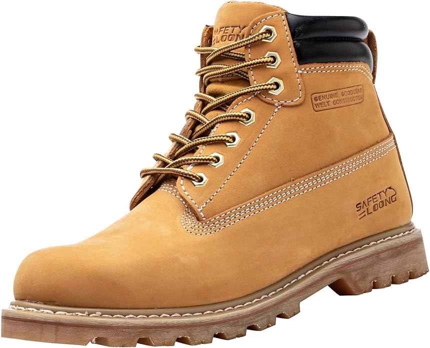 Steel Toe Work Boots for Men, 6-Inch Non Slip Comfortable Leather Waterproof Industrial Construction Safety Workboots