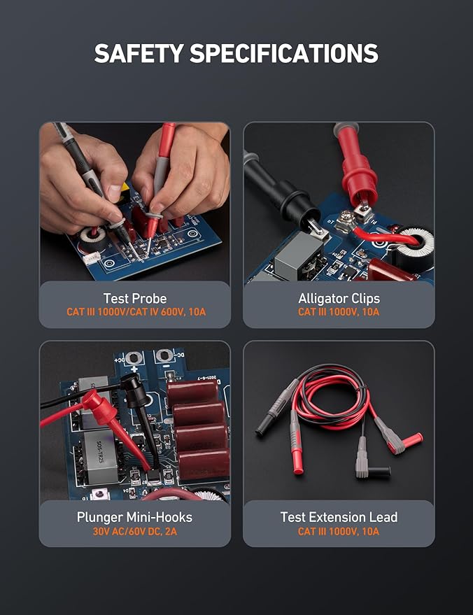 AstroAI 8Pcs Multimeter Test Leads Set with Alligator Clips, Plunger Mini Hooks and Test Probes 1000V 10A CAT III & CAT IV 600V for Fluke, KAIWEETS, INNOVA Multimeter, Voltmeter, Clamp Meter