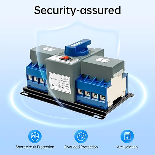 Power Automatic/Manual Transfer Switch, 63A AC110V 2-Way Generator Changeover Switch Hole M8 Installation 5.12 * 4.76in 4P/63A Blue