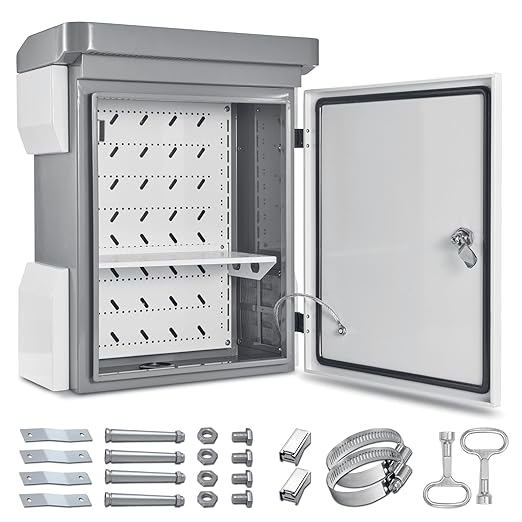 Outdoor Electrical Box, Cold-Rolled Steel Plate, Aluminum Alloy Back Beam, One-Piece Ventilation Design, IP65 Waterproof, Wall/Pole Mounted (19.7" x 15" x 7.9")