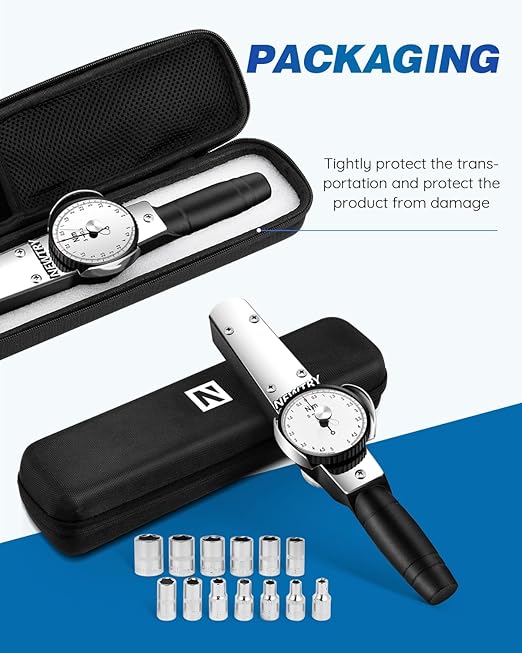 NEWTRY Dial Torque Wrench, 0.5-5N.m Dial Indicator Torque Wrench with Sockets Set (4-14mm), Precision Torque Meter, 1/4 inch Pound Dial Torque Wrench Torque Force Tester