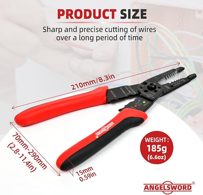 ANGELSWORD 8 inch Wire Stripper, Cable Stripper, Crimping Pliers, Wire Cutter, Wire Crimper, Multi-Function Hand Tool