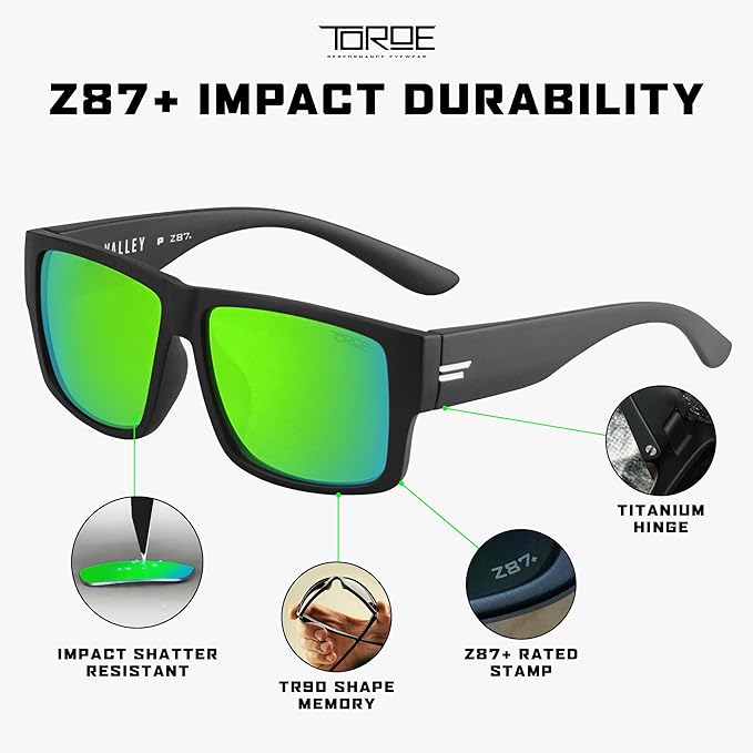 TOROE Z87+ Polarized Safety Sunglasses Matte Black TR90 Frame, ANSI Rated Lens