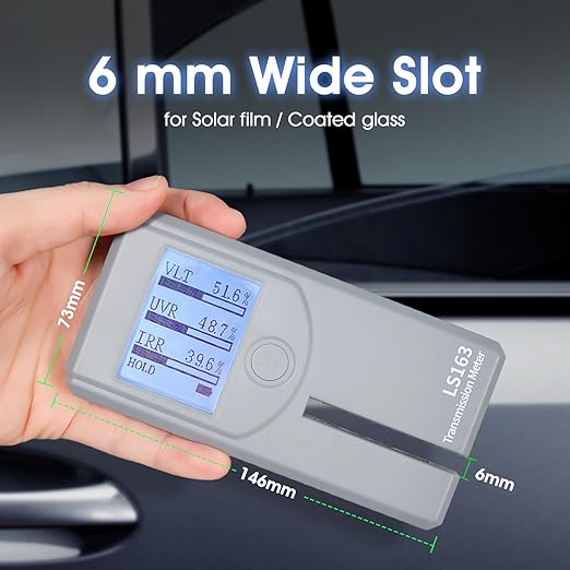 Digital Tint Meter, Pocket Solar Film Tester with Automatic Calibration, 5-in-1 VL UV IR Transmittance and Rejection Tester for Film, Filmed Glass, Window Tint, Side Windshield