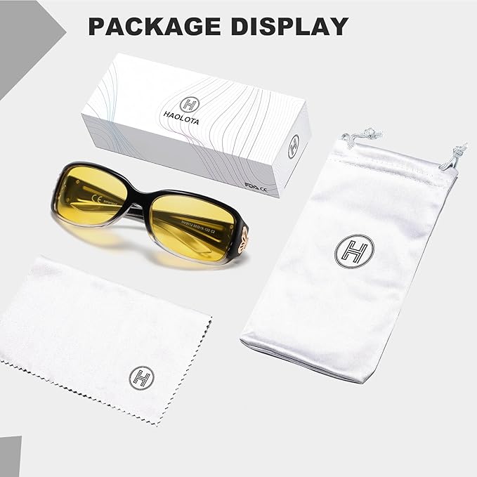 HAOLOTA Night Vision Driving Glasses Women Anti Glare Polarized, Wrap Around Nighttime Safety Glasses UV Protection