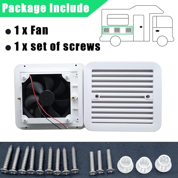 AUTOXBERT RV Side Vent Fan, 2.4W 12V One-Way Silent Wind Air Ventilation Exhaust Fan for Caravan, Motorhome, Camper, White