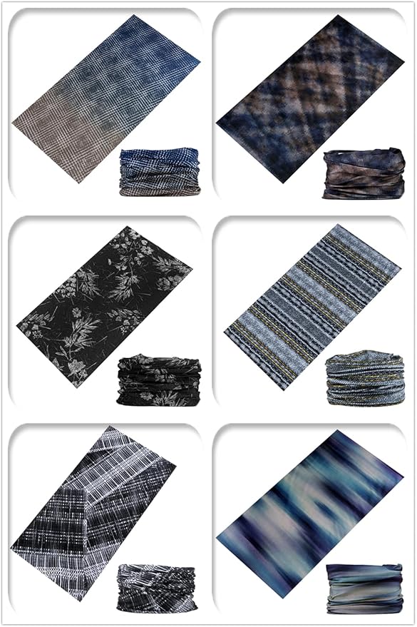 KINREE Neck Gaiter 6 Pack, Multifunctional Headwear UV Protection Breathable Headband Face Mask for Men Women Outdoor Sports