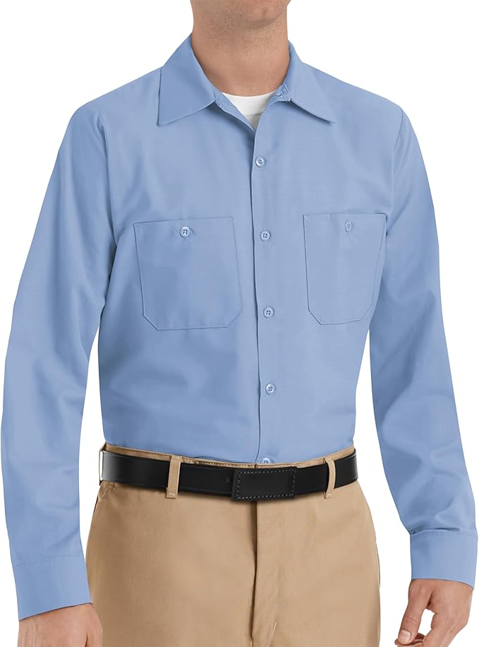 Red Kap Men's Long Sleeve Industrial Work Shirt | Moisture Wicking Button Up, Wrinkle Resistance Fights Fading & Stains