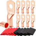 TKDMR 10pcs 6 AWG-1/4 Battery Lugs,Heavy Duty Wire Lugs,Ring Terminals,Battery Cable Ends,0 Guage terminals,Battery Terminal Connectors with 10pcs 3:1 Heat Shrink Tubing