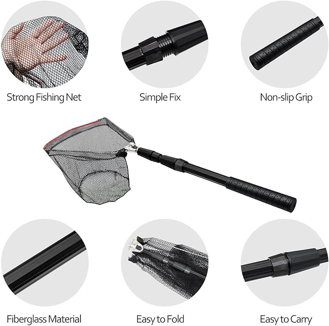 SAN LIKE Fishing Net Fish Landing Net Collapsible Fish Net with Anti-Slip Telescoping Rubber Pole Handle for Kids Adults in Saltwater Freshwater Multi-Size Extending to 37/42/43/51/69/71/89/98inch