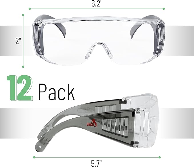 UNCO- Safety Goggles Over Glasses, Protective Goggles, Anti Fog, Work, Safety Glasses Over