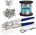 Wire Rope Crimping Tool Kit, 100ft 1/16" Stainless Steel Wire Rope Cable with 160PCS Aluminum Crimping Loop Sleeve, 10PCS Thimble for Railing, Decking, Picture Hanging